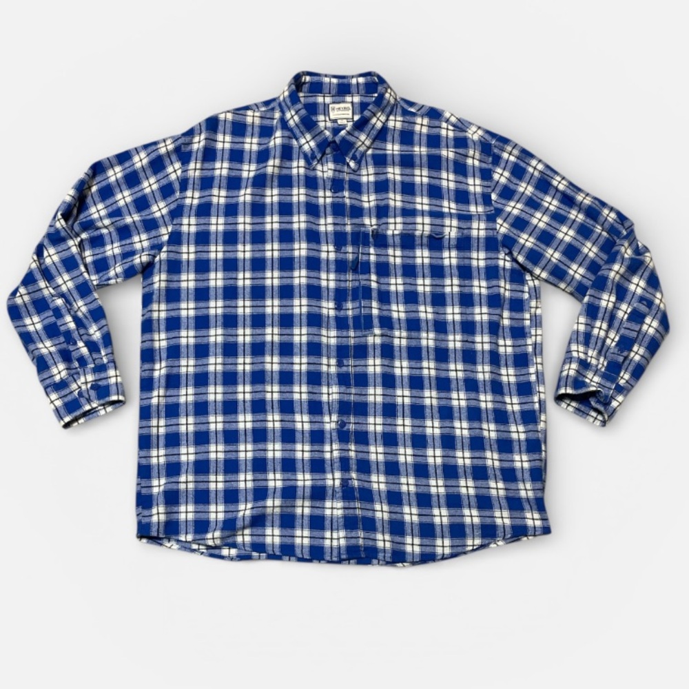 Men's Heybo Stonecamp Brushed Flannel Shirt Blue & White Size XL